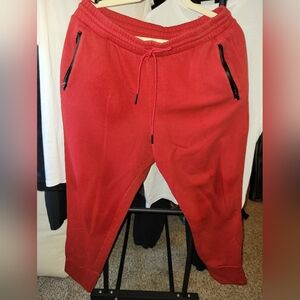 Red Jogger Pants with Black Zipper Accents